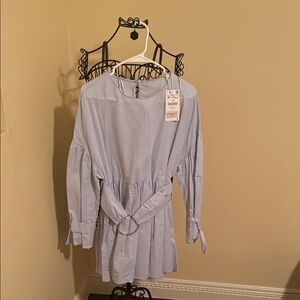 Light Blue Long Sleeve Dress with Belt